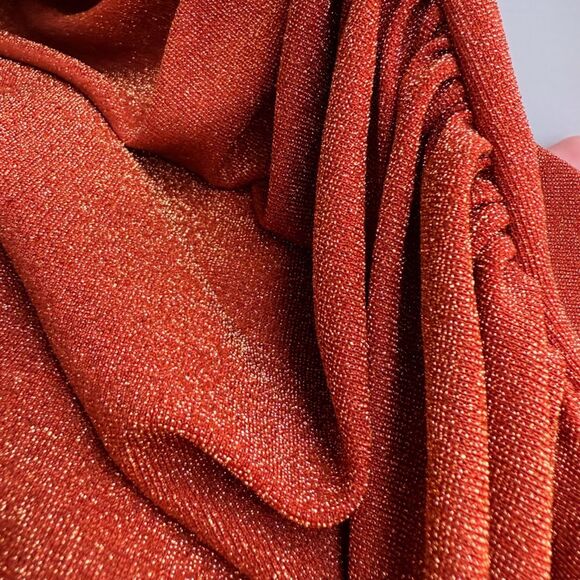 ChicWish Lurex Draped Asymmetrical Long Sleeve Top in Metallic Orange size Large - Picture 9 of 10